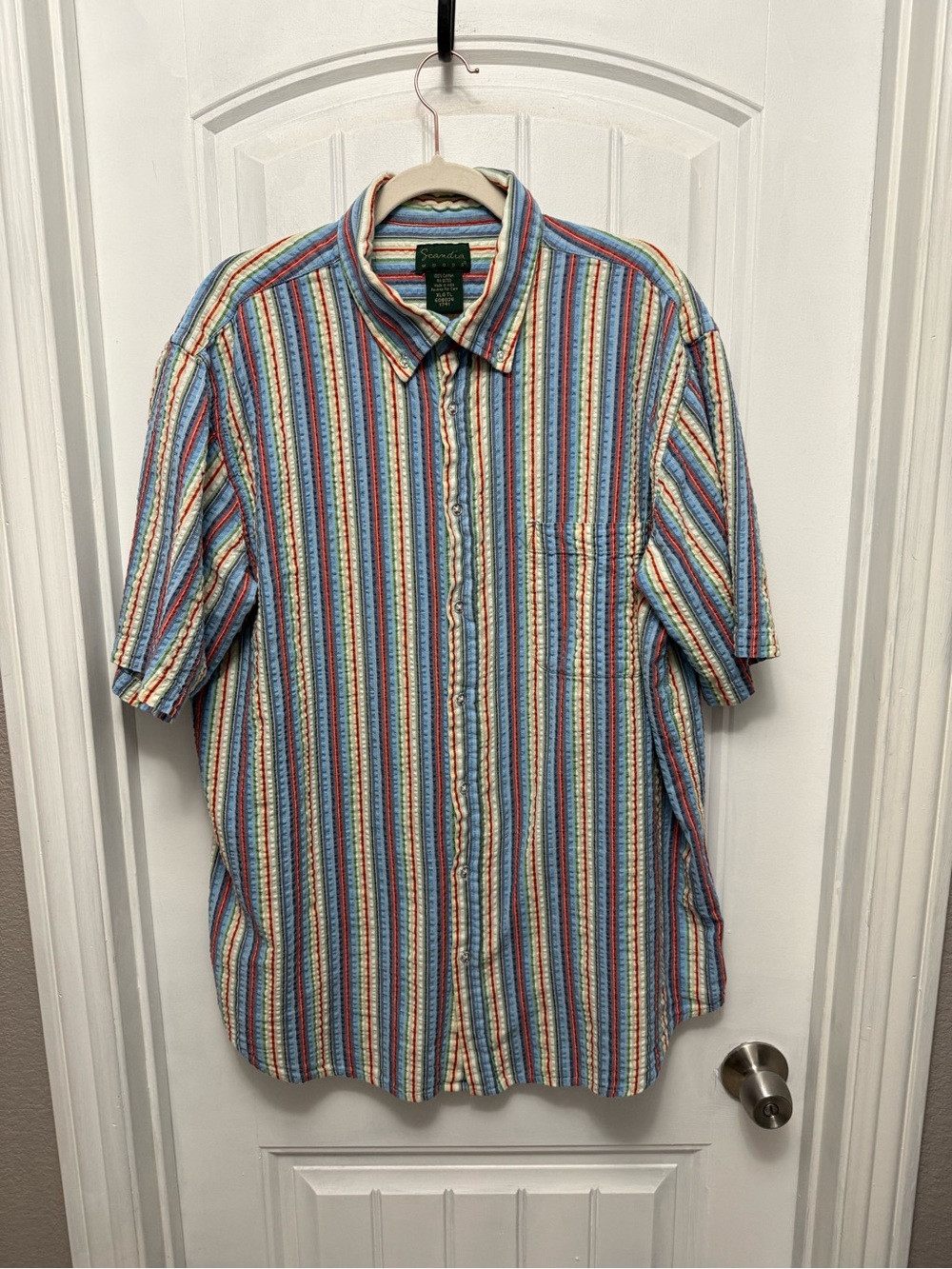 Scandia Woods Mens SS Button Shirt Sz XLT Striped/Textured/Multicolored (58-1)